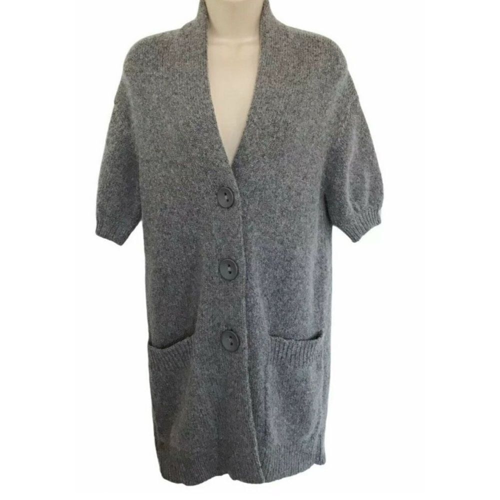 Vince Gray Alpaca Wool Cardigan Sweater button up oversized short sleeve L